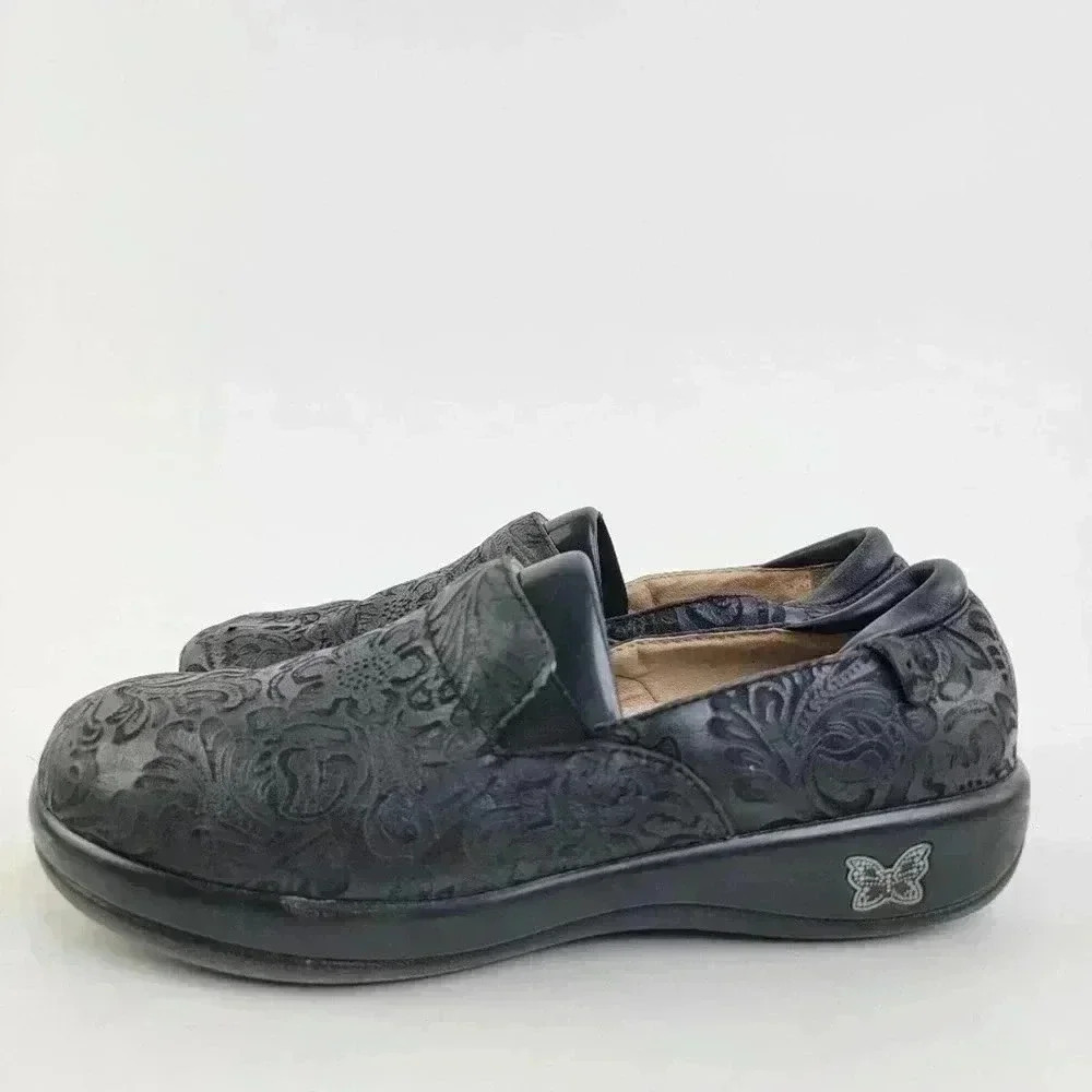 Alegria Keli PRO Black Emboss Paisley Slip On Loafer Platform Clogs - 7 - 7.5 - Picture 5 of 10